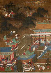 Scenes from the life of Buddha: the beginnings. Fourth of eighth hanging scrolls, ink, color and gold on silk, 148 x 105 cm, Joseon dynasty (1392-1910), 15th/16th century © NRICP