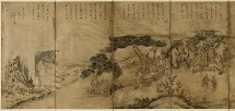 Courtly meeting in the western garden, Songam (active during 18th century), eight-fold screen, ink and light colors on paper, 133, 4 x 518 cm, signature: “painted by Songam, written by Chosa”, Joseon dynasty (1392-1910), dated 1794, bought with the help of the Association of the Friends of the museum © NRICP