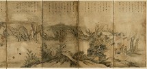 Courtly meeting in the western garden, Songam (active during 18th century), eight-fold screen, ink and light colors on paper, 133, 4 x 518 cm, signature: “painted by Songam, written by Chosa”, Joseon dynasty (1392-1910), dated 1794, bought with the help of the Association of the Friends of the museum © NRICP
